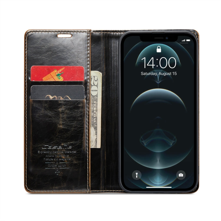 For iPhone 12 CaseMe 003 Crazy Horse Texture Leather Phone Case(Coffee) - iPhone 12 / 12 Pro Cases by CaseMe | Online Shopping South Africa | PMC Jewellery | Buy Now Pay Later Mobicred