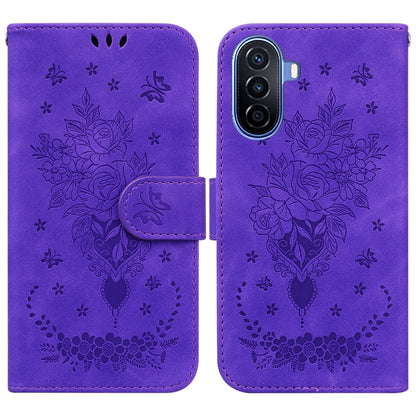 For Huawei nova Y70 Plus Butterfly Rose Embossed Leather Phone Case(Purple) - Huawei Cases by PMC Jewellery | Online Shopping South Africa | PMC Jewellery