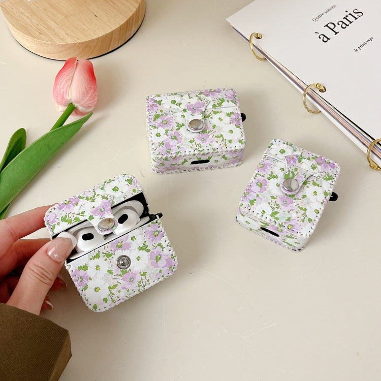 For AirPods Pro PU Leather Wireless Earphone Case(Purple White Flowers) - For AirPods Pro by PMC Jewellery | Online Shopping South Africa | PMC Jewellery | Buy Now Pay Later Mobicred