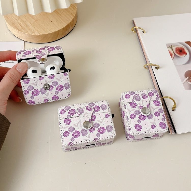 For AirPods Pro 2 PU Leather Wireless Earphone Case(Purple Flowers) - For AirPods Pro 2 by PMC Jewellery | Online Shopping South Africa | PMC Jewellery | Buy Now Pay Later Mobicred