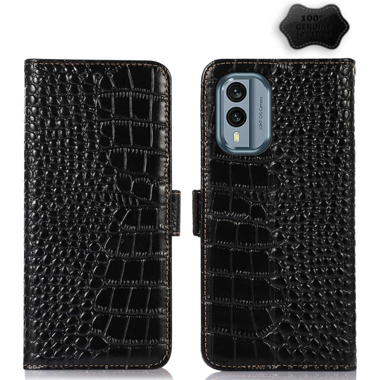 For Nokia X30 5G Crocodile Top Layer Cowhide Leather Phone Case(Black) - Nokia Cases by PMC TechLife | Online Shopping South Africa | PMC TechLife | Buy Now Pay Later Mobicred
