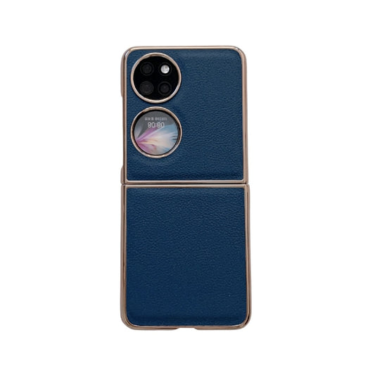 For Huawei P50 Pocket Nano Electroplating Genuine Leather Phone Case(Blue) - Huawei Cases by PMC Jewellery | Online Shopping South Africa | PMC Jewellery | Buy Now Pay Later Mobicred