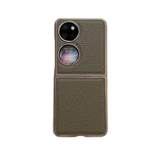 For Huawei P50 Pocket Nano Electroplating Litchi Texture Genuine Leather Phone Case(Grey) - Huawei Cases by PMC Jewellery | Online Shopping South Africa | PMC Jewellery | Buy Now Pay Later Mobicred