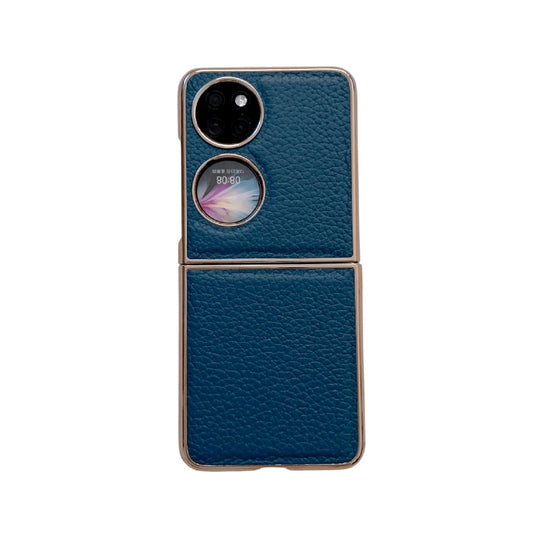 For Huawei P50 Pocket Nano Electroplating Litchi Texture Genuine Leather Phone Case(Blue) - Huawei Cases by PMC Jewellery | Online Shopping South Africa | PMC Jewellery | Buy Now Pay Later Mobicred