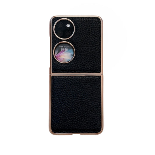 For Huawei P50 Pocket Nano Electroplating Litchi Texture Genuine Leather Phone Case(Black) - Huawei Cases by PMC Jewellery | Online Shopping South Africa | PMC Jewellery | Buy Now Pay Later Mobicred