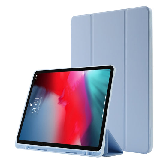 Skin Feel Pen Holder Tri-fold Tablet Leather Case For iPad Air 13 2024 / iPad Pro 12.9 2022 / 2021 / 2020 / 2018(Light Blue) - iPad Pro 12.9 (2022/2021) Cases by PMC Jewellery | Online Shopping South Africa | PMC Jewellery | Buy Now Pay Later Mobicred