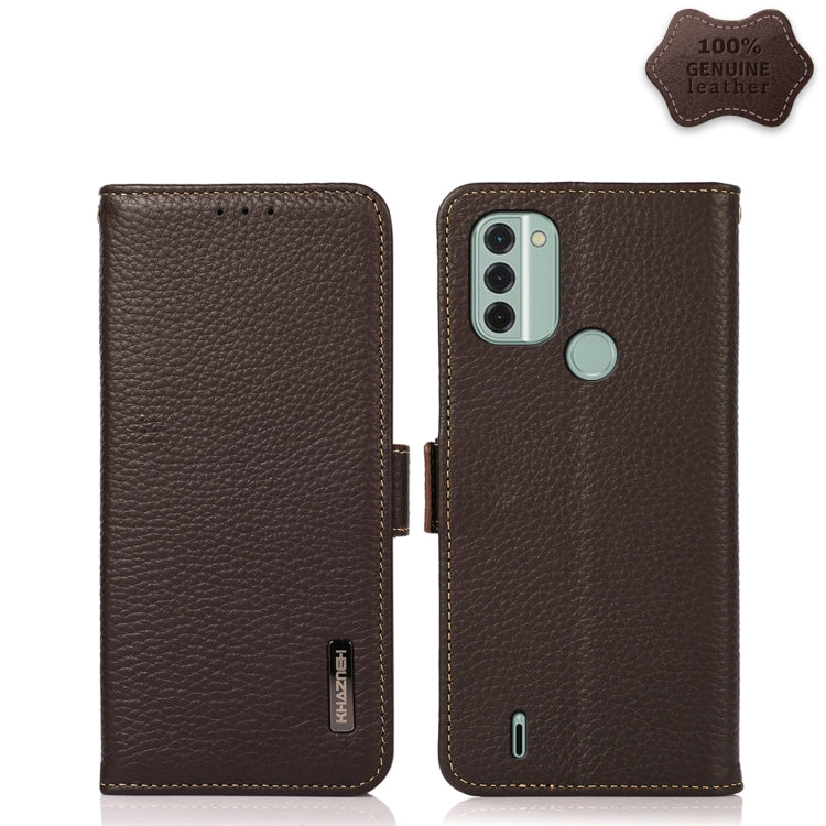 For Nokia C31 KHAZNEH Side-Magnetic Litchi Genuine Leather RFID Phone Case(Brown) - free shipping - PMC TechLife - Order now!