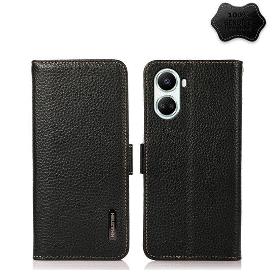 For Huawei nova 10 SE KHAZNEH Side-Magnetic Litchi Genuine Leather RFID Phone Case(Black) - Huawei Cases by PMC Jewellery | Online Shopping South Africa | PMC Jewellery | Buy Now Pay Later Mobicred