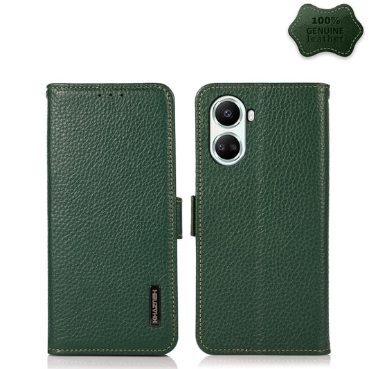 For Huawei nova 10 SE KHAZNEH Side-Magnetic Litchi Genuine Leather RFID Phone Case(Green) - Huawei Cases by PMC Jewellery | Online Shopping South Africa | PMC Jewellery | Buy Now Pay Later Mobicred