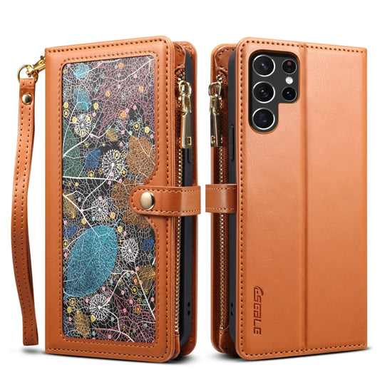 For Samsung Galaxy S22 Ultra 5G ESEBLE Star Series Lanyard Zipper Wallet RFID Leather Case(Brown) - Galaxy S22 Ultra 5G Cases by ESEBLE | Online Shopping South Africa | PMC Jewellery