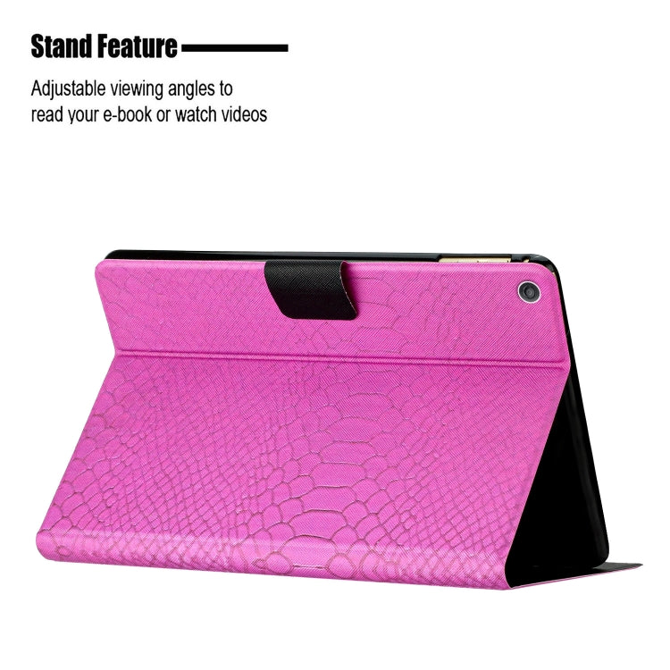 For Amazon Kindle Fire HD 10 2019/2017/2015 Solid Color Crocodile Texture Leather Smart Tablet Case(Rose Red) - Amazon by PMC TechLife | Online Shopping South Africa | PMC TechLife | Buy Now Pay Later Mobicred