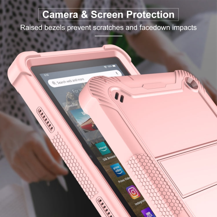 Silicone + PC Holder Shockproof Tablet Case For Amazon Kindle Fire HD 8 2022 / 2020 / HD 8 Plus 2020(Rose Gold) - Amazon by PMC TechLife | Online Shopping South Africa | PMC TechLife | Buy Now Pay Later Mobicred