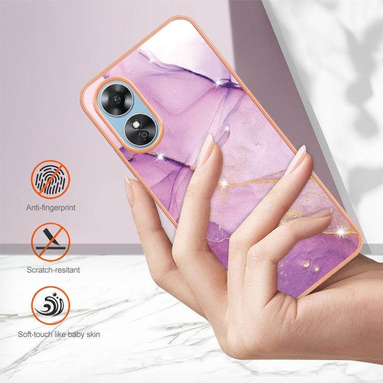 For OPPO A17 Electroplating Marble Dual-side IMD Phone Case(Purple 001) - OPPO Cases by PMC Jewellery | Online Shopping South Africa | PMC Jewellery | Buy Now Pay Later Mobicred