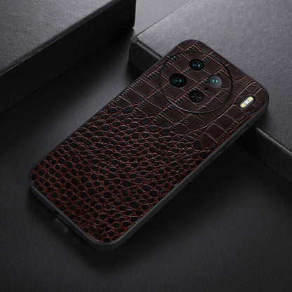 For vivo X90 Pro Crocodile Texture Genuine Leather Phone Case(Coffee) - vivo Cases by PMC Jewellery | Online Shopping South Africa | PMC Jewellery