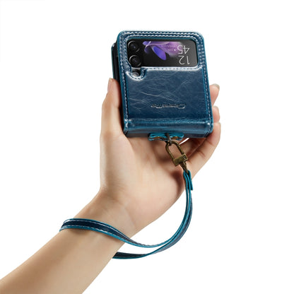 For Samsung Galaxy Z Flip3 5G CaseMe 003 Crazy Horse Texture Leather Phone Case with Lanyard(Blue) - Galaxy Phone Cases by CaseMe | Online Shopping South Africa | PMC Jewellery | Buy Now Pay Later Mobicred