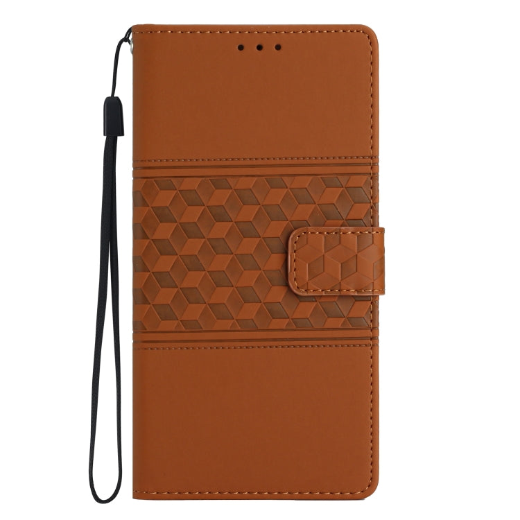 For Huawei P10 Plus Diamond Embossed Skin Feel Leather Phone Case with Lanyard(Brown) - Huawei Cases by PMC TechLife | Online Shopping South Africa | PMC TechLife