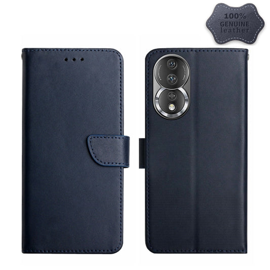 For Honor 80 HT02 Genuine Leather Fingerprint-proof Flip Phone Case(Blue) - Honor Cases by PMC Jewellery | Online Shopping South Africa | PMC Jewellery | Buy Now Pay Later Mobicred