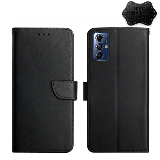 For Motorola Moto G Play 2023 HT02 Genuine Leather Fingerprint-proof Flip Phone Case(Black) - Motorola Cases by PMC Jewellery | Online Shopping South Africa | PMC Jewellery | Buy Now Pay Later Mobicred