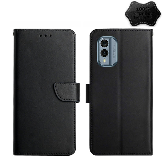 For Nokia X30 HT02 Genuine Leather Fingerprint-proof Flip Phone Case(Black) - Nokia Cases by PMC Jewellery | Online Shopping South Africa | PMC Jewellery | Buy Now Pay Later Mobicred