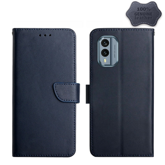 For Nokia X30 HT02 Genuine Leather Fingerprint-proof Flip Phone Case(Blue) - Nokia Cases by PMC Jewellery | Online Shopping South Africa | PMC Jewellery | Buy Now Pay Later Mobicred