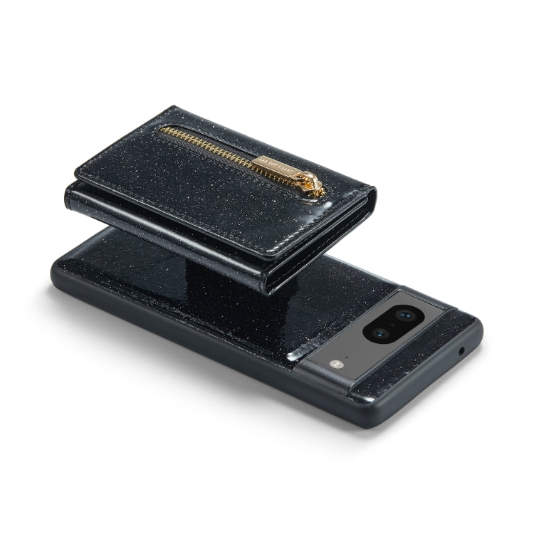 For Google Pixel 7 DG.MING M3 Series Glitter Powder Card Bag Leather Case(Black) - Google Cases by DG.MING | Online Shopping South Africa | PMC TechLife | Buy Now Pay Later Mobicred