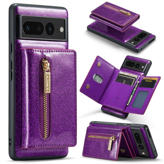 For Google Pixel 7 Pro DG.MING M3 Series Glitter Powder Card Bag Leather Case(Dark Purple) - Google Cases by DG.MING | Online Shopping South Africa | PMC Jewellery | Buy Now Pay Later Mobicred