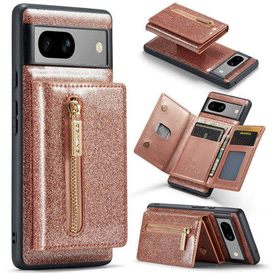 For Google Pixel 7A DG.MING M3 Series Glitter Powder Card Bag Leather Case(Rose Gold) - Google Cases by DG.MING | Online Shopping South Africa | PMC Jewellery | Buy Now Pay Later Mobicred