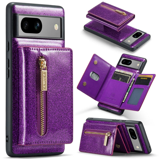 For Google Pixel 7A DG.MING M3 Series Glitter Powder Card Bag Leather Case(Dark Purple) - Google Cases by DG.MING | Online Shopping South Africa | PMC Jewellery | Buy Now Pay Later Mobicred