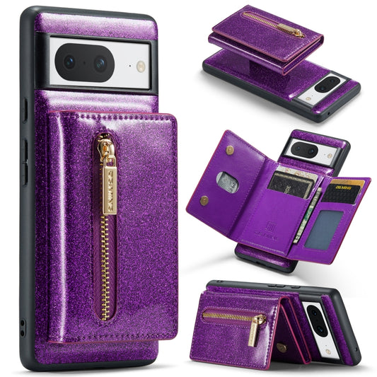 For Google Pixel 8 DG.MING M3 Series Glitter Powder Card Bag Leather Case(Dark Purple) - Google Cases by DG.MING | Online Shopping South Africa | PMC Jewellery | Buy Now Pay Later Mobicred