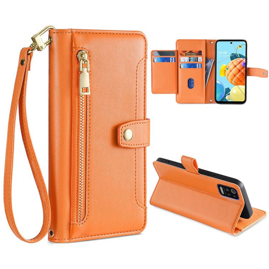 For LG K52 Sheep Texture Cross-body Zipper Wallet Leather Phone Case(Orange) - LG by PMC Jewellery | Online Shopping South Africa | PMC Jewellery | Buy Now Pay Later Mobicred