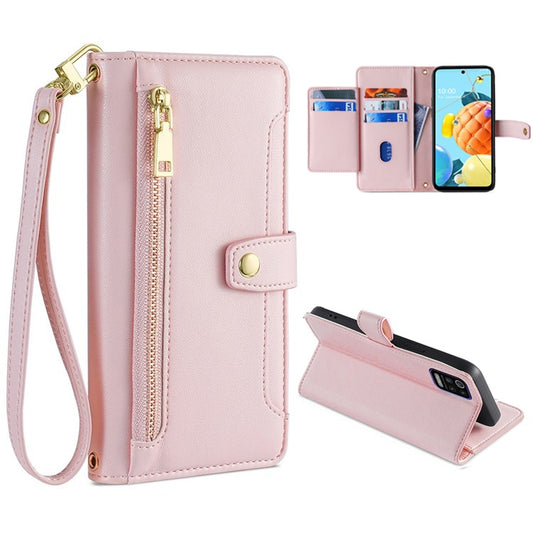 For LG K52 Sheep Texture Cross-body Zipper Wallet Leather Phone Case(Pink) - LG by PMC Jewellery | Online Shopping South Africa | PMC Jewellery | Buy Now Pay Later Mobicred