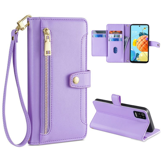 For LG K52 Sheep Texture Cross-body Zipper Wallet Leather Phone Case(Purple) - LG by PMC Jewellery | Online Shopping South Africa | PMC Jewellery | Buy Now Pay Later Mobicred