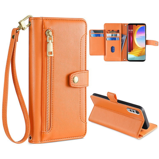 For LG Velvet Sheep Texture Cross-body Zipper Wallet Leather Phone Case(Orange) - LG by PMC Jewellery | Online Shopping South Africa | PMC Jewellery | Buy Now Pay Later Mobicred