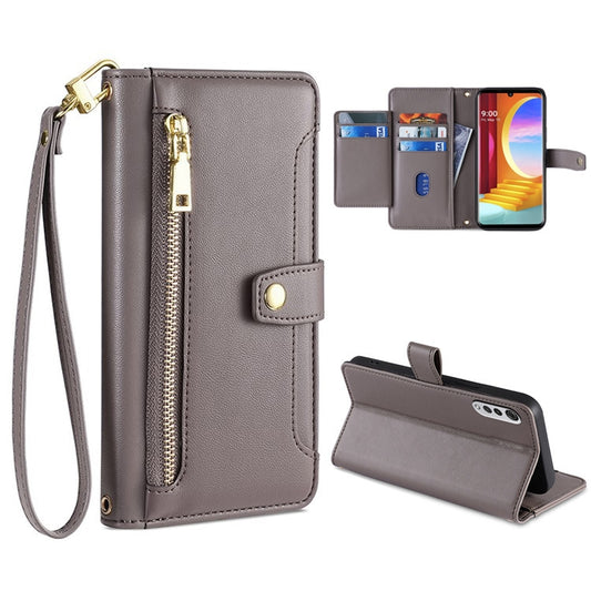 For LG Velvet Sheep Texture Cross-body Zipper Wallet Leather Phone Case(Grey) - LG by PMC Jewellery | Online Shopping South Africa | PMC Jewellery | Buy Now Pay Later Mobicred