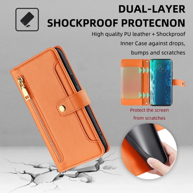 For Motorola Edge Sheep Texture Cross-body Zipper Wallet Leather Phone Case(Orange) - Motorola Cases by PMC TechLife | Online Shopping South Africa | PMC TechLife | Buy Now Pay Later Mobicred