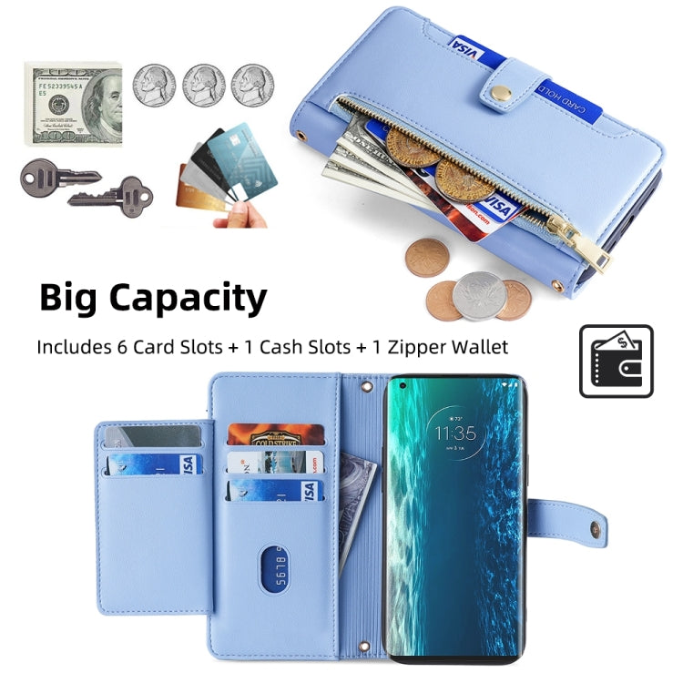 For Motorola Edge Sheep Texture Cross-body Zipper Wallet Leather Phone Case(Blue) - Motorola Cases by PMC TechLife | Online Shopping South Africa | PMC TechLife | Buy Now Pay Later Mobicred