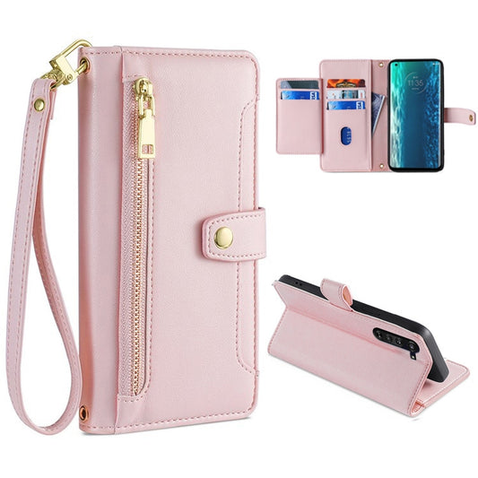 For Motorola Edge Sheep Texture Cross-body Zipper Wallet Leather Phone Case(Pink) - Motorola Cases by PMC Jewellery | Online Shopping South Africa | PMC Jewellery | Buy Now Pay Later Mobicred