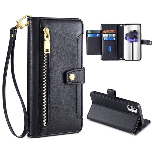 For Nothing Phone 1 Sheep Texture Cross-body Zipper Wallet Leather Phone Case(Black) - More Brand by PMC Jewellery | Online Shopping South Africa | PMC Jewellery | Buy Now Pay Later Mobicred