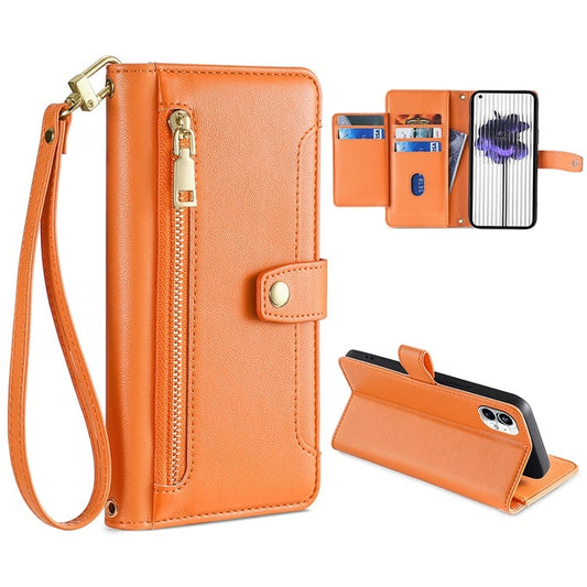 For Nothing Phone 1 Sheep Texture Cross-body Zipper Wallet Leather Phone Case(Orange) - More Brand by PMC Jewellery | Online Shopping South Africa | PMC Jewellery | Buy Now Pay Later Mobicred