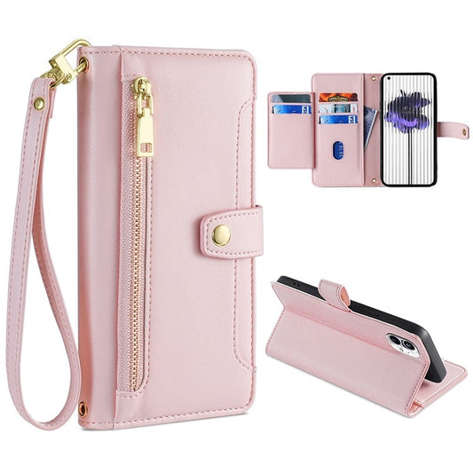 For Nothing Phone 1 Sheep Texture Cross-body Zipper Wallet Leather Phone Case(Pink) - More Brand by PMC Jewellery | Online Shopping South Africa | PMC Jewellery | Buy Now Pay Later Mobicred