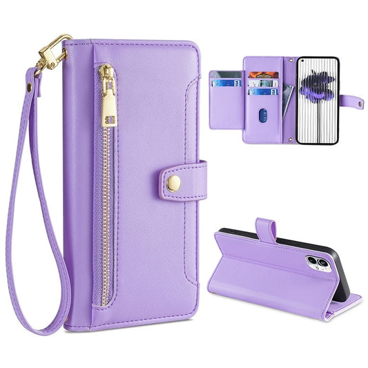 For Nothing Phone 1 Sheep Texture Cross-body Zipper Wallet Leather Phone Case(Purple) - More Brand by PMC Jewellery | Online Shopping South Africa | PMC Jewellery | Buy Now Pay Later Mobicred