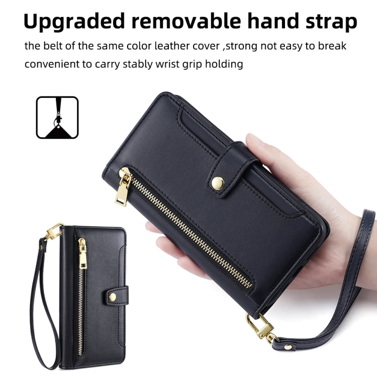 For Google Pixel 7 5G Sheep Texture Cross-body Zipper Wallet Leather Phone Case(Black) - Google Cases by PMC TechLife | Online Shopping South Africa | PMC TechLife | Buy Now Pay Later Mobicred