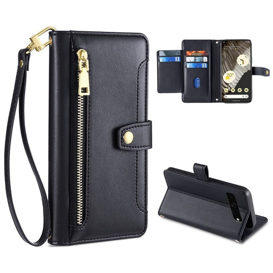 For Google Pixel 7 Pro Sheep Texture Cross-body Zipper Wallet Leather Phone Case(Black) - Google Cases by PMC Jewellery | Online Shopping South Africa | PMC Jewellery | Buy Now Pay Later Mobicred