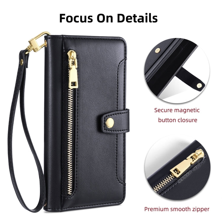 For Huawei P50 Sheep Texture Cross-body Zipper Wallet Leather Phone Case(Black) - Huawei Cases by PMC TechLife | Online Shopping South Africa | PMC TechLife | Buy Now Pay Later Mobicred