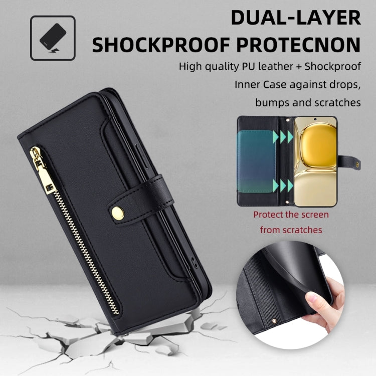 For Huawei P50 Sheep Texture Cross-body Zipper Wallet Leather Phone Case(Black) - Huawei Cases by PMC TechLife | Online Shopping South Africa | PMC TechLife | Buy Now Pay Later Mobicred