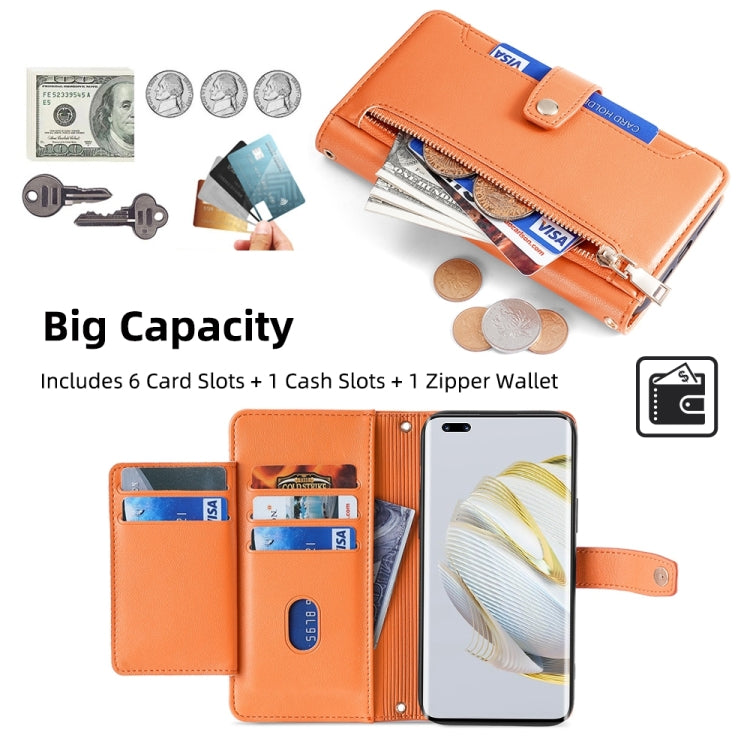 For Huawei Nova 10 Pro Sheep Texture Cross-body Zipper Wallet Leather Phone Case(Orange) - Huawei Cases by PMC TechLife | Online Shopping South Africa | PMC TechLife | Buy Now Pay Later Mobicred