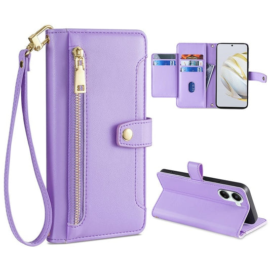 For Huawei Nova 10 SE Sheep Texture Cross-body Zipper Wallet Leather Phone Case(Purple) - Huawei Cases by PMC Jewellery | Online Shopping South Africa | PMC Jewellery | Buy Now Pay Later Mobicred