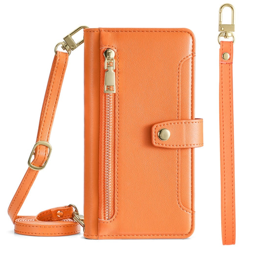 For Meizu Note 9 Sheep Texture Cross-body Zipper Wallet Leather Phone Case(Orange) - Meizu by PMC Jewellery | Online Shopping South Africa | PMC Jewellery | Buy Now Pay Later Mobicred