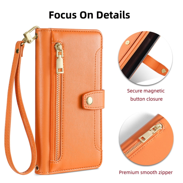 For Meizu Note 9 Sheep Texture Cross-body Zipper Wallet Leather Phone Case(Orange) - More Brand by PMC TechLife | Online Shopping South Africa | PMC TechLife | Buy Now Pay Later Mobicred