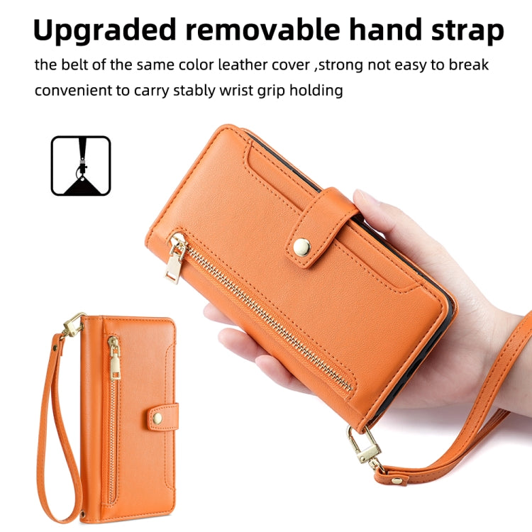 For Meizu Note 9 Sheep Texture Cross-body Zipper Wallet Leather Phone Case(Orange) - More Brand by PMC TechLife | Online Shopping South Africa | PMC TechLife | Buy Now Pay Later Mobicred
